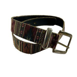 Vintage Womens Belt Size M L Tapestry Style Gold Tone Buckle Multi Color